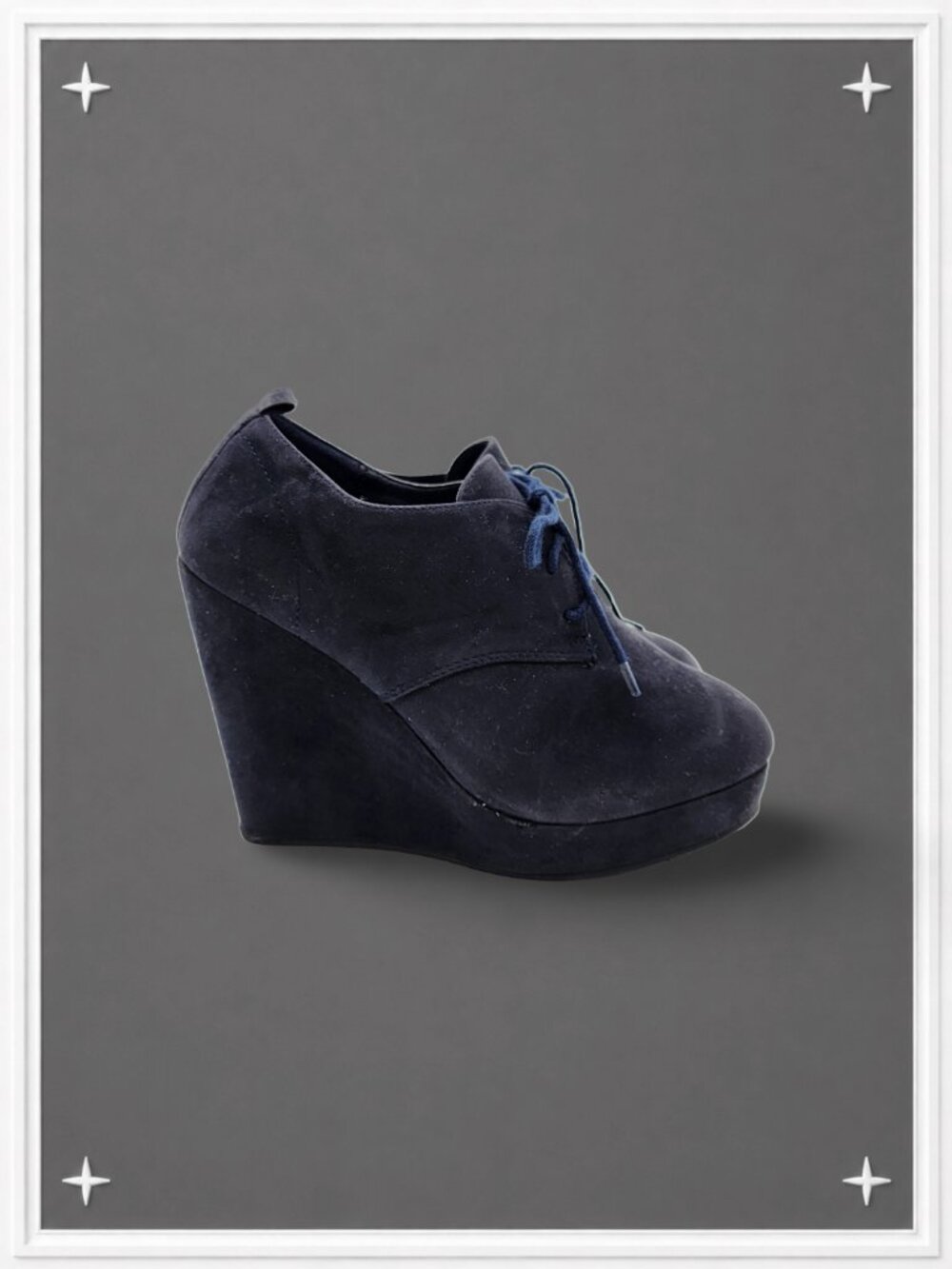 Navy Blue Suede Platform Wedge Oxford Booties | Women's 7